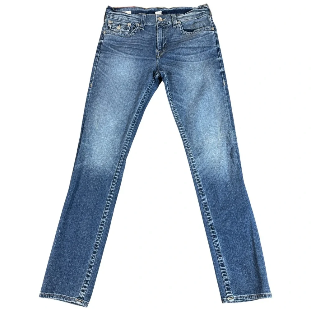 True Religion Rocco Relaxed Skinny Jeans Mens 33 Blue Denim Stretch Medium‎ Wash